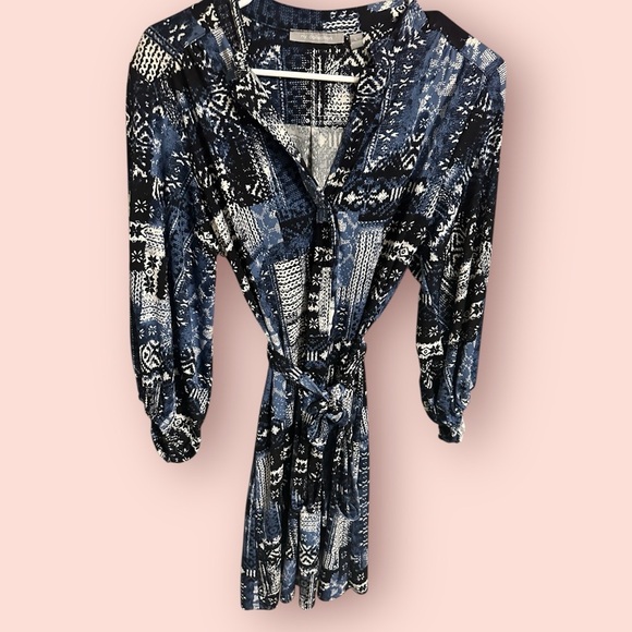 NY Collection Belted Shirt Dress | Size L | Blue & Black Patchwork Print - Picture 7 of 7